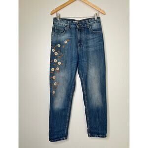 Floreiza Floral Embroidered Straight Leg Jeans Size Large